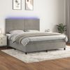 Cama Box Spring Colchón Y Led Terciopelo Gris Claro 180x200 Cm