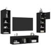 Muebles De Tv De Pared Con Led 5 Piezas Madera Ingeniería Negro