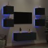 Muebles De Tv De Pared Con Led 6 Piezas Madera Ingeniería Negro