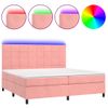 Cama Box Spring Colchón Y Led Terciopelo Rosa 200x200 Cm