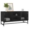 Mueble De Tv Con Puertas De Vidrio Negro 102x37x50 Cm