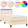 Cama Box Spring Colchón Y Luces Led Tela Color Crema 90x190 Cm