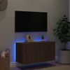 Mueble De Tv De Pared Con Luces Led Marrón Roble 80x35x41 Cm