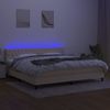 Cama Box Spring Colchón Y Luces Led Tela Crema 200x200 Cm