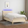 Cama Box Spring Con Colchón Y Led Tela Crema 90x190 Cm