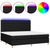 Cama Box Spring Colchón Y Luces Led Tela Negro 200x200 Cm