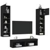 Muebles De Tv De Pared Con Led 6 Piezas Madera Ingeniería Negro