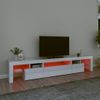 Mueble De Tv Con Luces Led Blanco Brillante 215x36,5x40 Cm