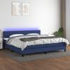 Cama Box Spring Colchón Y Luces Led Tela Azul 200x200 Cm