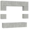 Set De Muebles De Tv 8 Piezas Madera Contrachapada Gris Hormigón