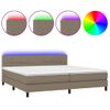 Cama Box Spring Colchón Y Luces Led Tela Gris Taupe 200x200 Cm