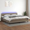 Cama Box Spring Colchón Y Luces Led Tela Gris Taupe 200x200 Cm