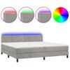 Cama Box Spring Colchón Y Led Terciopelo Gris Claro 200x200 Cm