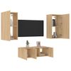 Muebles Tv Pared Con Led 4 Piezas Madera Ingeniería Roble Sonoma