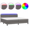 Cama Box Spring Colchón Y Led Cuero Sintético Gris 200x200 Cm