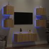 Muebles Tv Pared Con Led 6 Piezas Madera Ingeniería Roble Sonoma