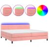 Cama Box Spring Colchón Y Led Terciopelo Rosa 200x200 Cm