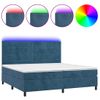 Cama Box Spring Colchón Y Led Terciopelo Azul Oscuro 200x200 Cm