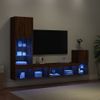 Muebles Tv Pared Con Led 4 Piezas Madera Ingeniería Marrón Roble