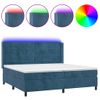 Cama Box Spring Colchón Y Led Terciopelo Azul Oscuro 200x200 Cm