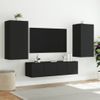 Muebles De Tv De Pared Con Led 4 Piezas Madera Ingeniería Negro