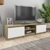 Mueble De Tv Madera Contrachapada Blanco Y Roble 140x40x35,5 Cm