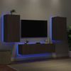 Muebles Tv Pared Con Led 4 Piezas Madera Ingeniería Marrón Roble