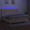 Cama Box Spring Colchón Y Luces Led Tela Crema 200x200 Cm