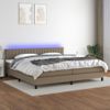 Cama Box Spring Colchón Y Luces Led Tela Gris Taupe 200x200 Cm