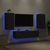 Muebles De Tv De Pared Con Led 4 Piezas Madera Ingeniería Negro