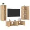 Muebles Tv Pared Con Led 6 Piezas Madera Ingeniería Roble Sonoma