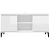 Mueble De Tv Con Patas De Metal Blanco Brillante 103,5x35x50 Cm