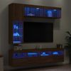 Muebles De Tv De Pared Con Luces Led 7 Piezas Marrón Roble