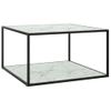 Mesa De Centro Negra Con Vidrio De Mármol Blanco 90x90x50 Cm