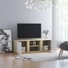 Mueble De Tv Madera Contrachapada Blanco Y Roble 120x34x37 Cm