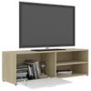 Mueble De Tv Madera Contrachapada Blanco Y Roble 120x34x37 Cm