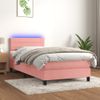 Cama Box Spring Colchón Y Led Terciopelo Rosa 90x200 Cm