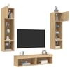 Muebles Tv Pared Con Led 6 Piezas Madera Ingeniería Roble Sonoma