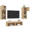 Muebles Tv Pared Con Led 6 Piezas Madera Ingeniería Roble Sonoma