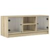 Mueble De Tv Con Puertas De Vidrio Roble Sonoma 102x37x42 Cm