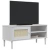 Mueble De Tv Senja Aspecto Ratán Madera Pino Blanco 106x40x49cm