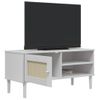 Mueble De Tv Senja Aspecto Ratán Madera Pino Blanco 106x40x49cm