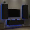 Muebles De Tv De Pared Con Led 6 Piezas Madera Ingeniería Negro