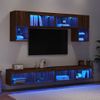 Muebles Tv Pared Con Led 6 Piezas Madera Ingeniería Marrón Roble