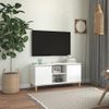 Mueble De Tv Patas Madera Pino Blanco Con Brillo 103,5x35x50 Cm