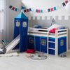 Cama Semi-alta 90x200cm Para Niños Tobogán Y Escalera Madera Blanca Y Lona Negra Pirata Lit06121