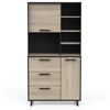 Buffet Cocina Roma Melamina Miroytengo 180x92x40 Cm -roble Y Negro