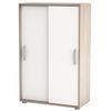 Mueble Armario Auxiliar Puertas Correderas Color Blanco Y Roble 68x33x106 Cm