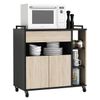 Mueble De Cocina Buffet Auxiliar Para Microondas Color Negro Y Roble Superficie Mueble 79x79x40 Cm