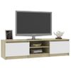 Mueble De Tv Madera Contrachapada Blanco Y Roble 140x40x35,5 Cm